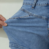 Ivy Seam Detail Pocketed Cuffed Hem Denim Shorts