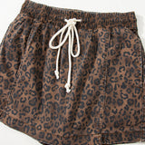 PREORDER Leopard Print Elastic Waist Drawstring Denim Skort