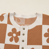 PREORDER Flower Power Checkered Henley Sweater - Camel | Dropship