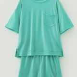 Jess Raw Edge Patch Pocket Oversized Top and Shorts Set