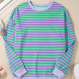 PREORDER Baya Striped Contrast Trim Drop Shoulder Sweatshirt - Blue | Dropship