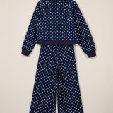 Jane Polka Dot Drawstring Wide Leg Long Sleeve Top Pant Set