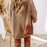 Cable Knit Drop Shoulder Loose Fit Sweater Dress