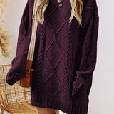 Cable Knit Drop Shoulder Loose Fit Sweater Dress