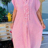 Holly Frilled Detail Half Buttons Short Sleeve Long Dress