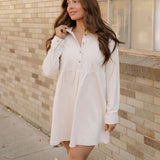 Abigail Corduroy Half Button Collared Long Sleeve Dress - Oatmeal | Dropship
