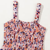 Angelica Square Neckline Stretch High Waist Jumpsuit - Pink Floral