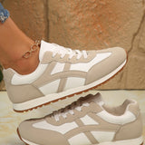 PREORDER Emily Oatmeal Contrast Lace Up Round Toe Sneakers | Dropship