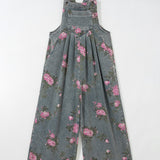 Pleated High Waist Wide Leg Denim Jumpsuit - Dark Wash
