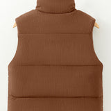 Scottie Solid Color Corduroy Puffer Vest Coat - Coffee