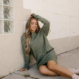 Cable Knit Sweater Dress - Green