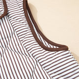 PREORDER Skylar Striped Snap Button Scalloped Hem Winter Vest  - Brown | Dropship