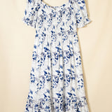 PREORDER Faith Smocked Bodice Short Puff Sleeve Tiered Floral Midi Dress | Dropship