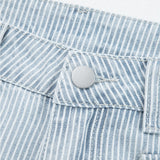 Camille Striped Button Flap Pocket Cuffed Hem Wide Leg Jeans