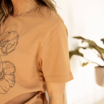 Floral Embroidered Graphic Tee - Toasted Almond