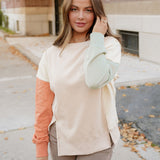 Evelyn Colorblock Patchwork Split Hem Casual Sweatshirt