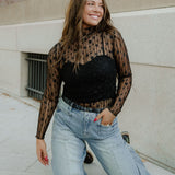 Claire Floral Lace Long Sleeve Slim Fit Top - Black | Dropship