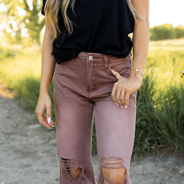 Channing Cropped Flare Jeans - Light Mahogany - Vervet