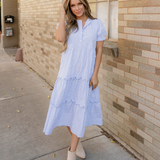 Kaeli Bubble Short Sleeve Tiered Scallop Long Dress