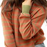 Zya Stripe Round Neck Drop Shoulder Loose Sweater - Brown | Dropship