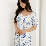 Faith Smocked Bodice Short Puff Sleeve Tiered Floral Midi Dress