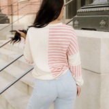 Bennie Stripe Stitched Detail Color Block Pullover Top