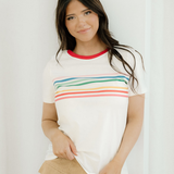 Melanie Rainbow Stripe Print Crewneck T Shirt
