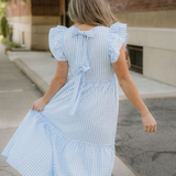 Gingham Knot Back Ruffled Maxi Dress