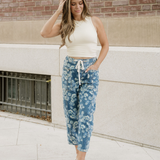 Eliana Floral Printed Drawstring Barrel Jeans