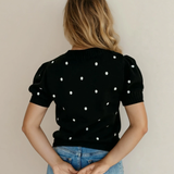 PREORDER River Polka Dot Bubble Short Sleeve Sweater - Black | Dropship