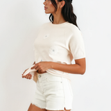 Darcy Flower Pattern Puff Short Sleeve Sweater