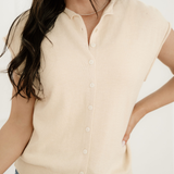 Kiara Rolled Hem Cap Sleeve Sweater Top