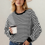 Annie Exposed Seam Drop Shoulder Casual Pullover Top - Black