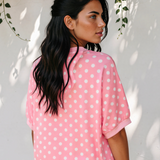 Sunday Slowdown Set Polka Dot Oversized Top Drawstring Short Set - Pink