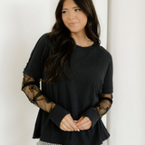 Lace Layered Long Sleeve Tee - Black