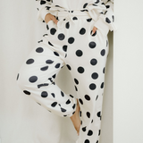 Polka Dot Print Drop Shoulder Pullover Drawstring Jogger Pant Set - Beige