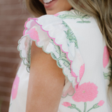 Everrett Scalloped Embroidery Trim V Neck Drop Waist Mini Dress