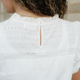 Elodie Lace Neck Flutter Sleeve Eyelet Blouse