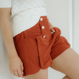 Sienna Button Decor Scalloped Edge High Waist Corduroy Shorts
