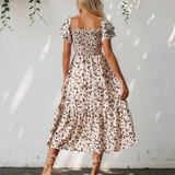 Estelle Ditsy Floral Print Smocked Square Neck Ruffle Short Sleeve Dress
