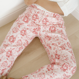 Pink Vintage Floral Print Denim Shift Pants
