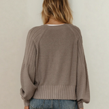 PREORDER Jane Mixed Texture Knit Button V Neck Sweater Cardigan - Brown | Dropship