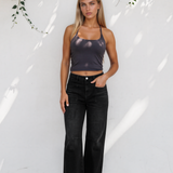 Daphne Frayed Cropped Straight Jeans - Black