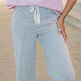 Hayden Blue Stripe Mid Rise Drawstring Waist Jeans