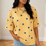 Jane Polka Dot Print Crossed Seam Detail Oversize Tee