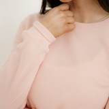 Valerie Rounded Hem Waffle Plain Long Sleeve Top - Pink