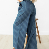Emilia Wide Leg Waist Pants - Dark Blue | Dropship
