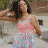 Hattie Bohemian Ethnic Print Spaghetti Straps Vacation Maxi Dress