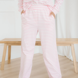 Thea Stripe Drop Shoulder Round Neck Top and Buttoned Straight Pants Two Piece Set