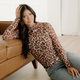Blakely Leopard Mock Neck Long Sleeve Mesh Top